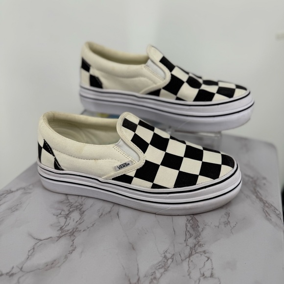 VANS Super Comfycush Slip On Platform Sneaker Black White Checkered Unisex 7.5/9 - Picture 1 of 9